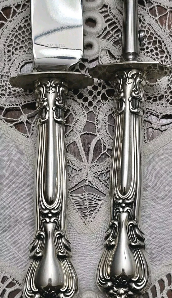  Juego de cubiertos de plata esterlina tallada GORHAM CHANTILLY hoja inoxidable nuevo en caja Foto 3 de 4