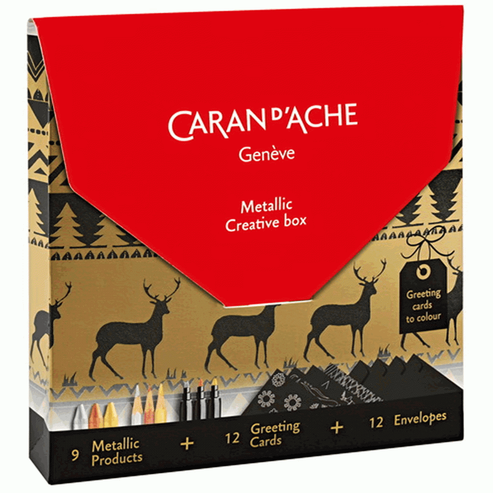 Caran d'Ache Metallic Pens Creative Box Christmas Card Gift Set Neocolor Pencils