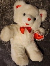 Vintage White Valentine Teddy White Red Teddy Bear
