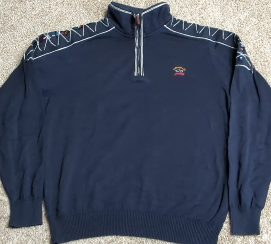 Vintage Paul & Shark Yachting 1/4 Zip Knit Sweater Made In Italy Embroidered MED