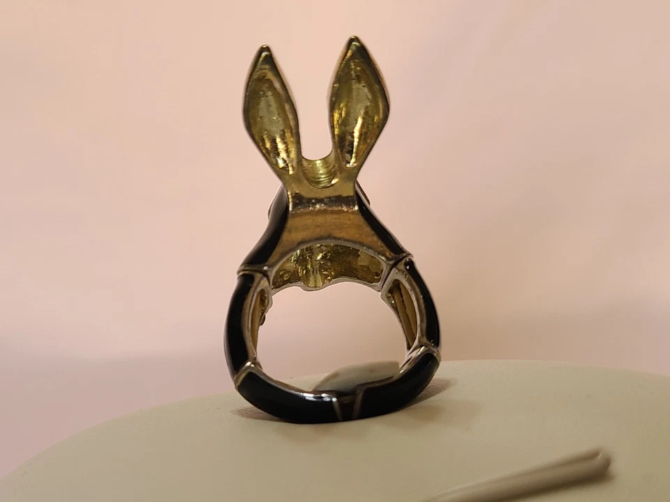 Anillo Cabeza Animal 3D Esmalte Negro Anubis Zorro Conejo Gótico Elastizado Expandible  Foto 4 de 4