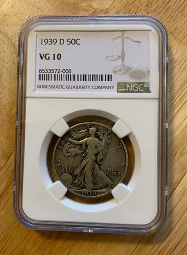 1939 D Walking Liberty Silver Half Dollar, NGC Graded: Very Good 10