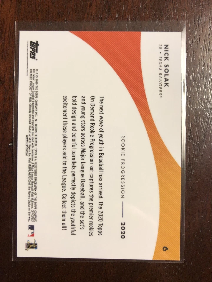 Nick Solak Rangers 2020 Topps On Demand Rookie Progression Base #6 RC - Image 2 of 2