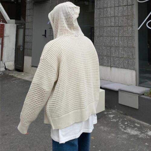 Men Women Unisex Hollowed Knit Cardigan Hoodie Sweater Zip Jumper Jacket Fashion