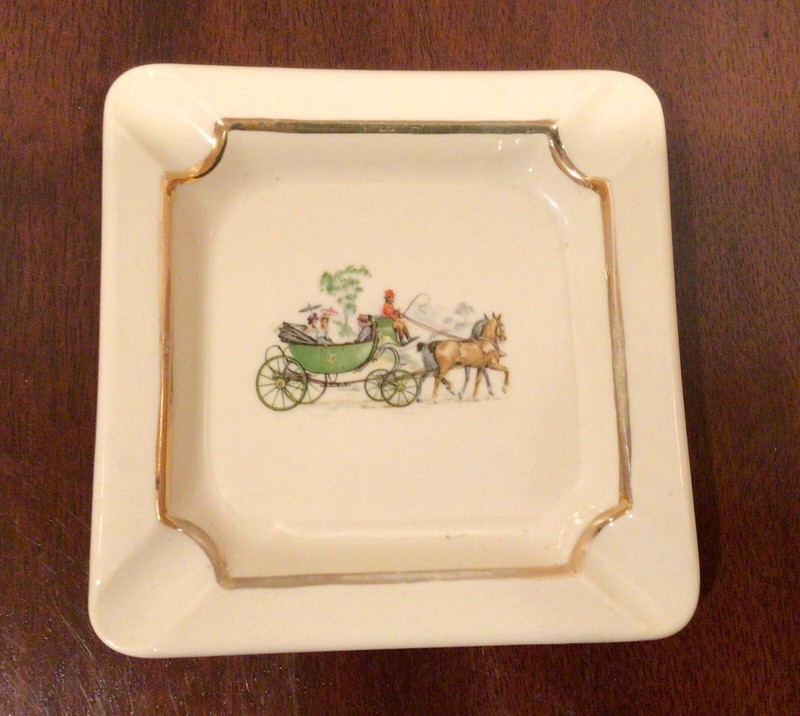 New Dixon Art Studio Horse & Carriage Ash Tray, 22kt. Gold Trim