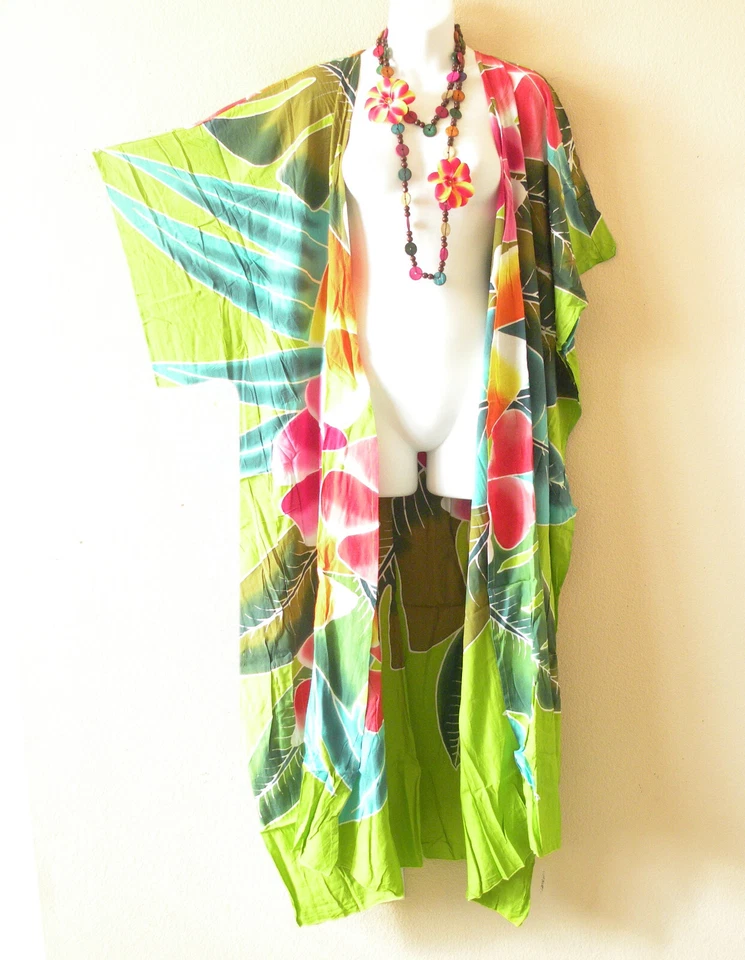 CG47 Hand Painted Batwing Cardigan Duster Kimono Maxi Trench Coverup up to 5X