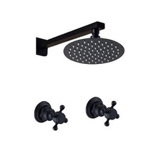 Bathroom Round Rain 8 Shower Head Mixer 2 Cross Handles Matte Black Faucet Taps