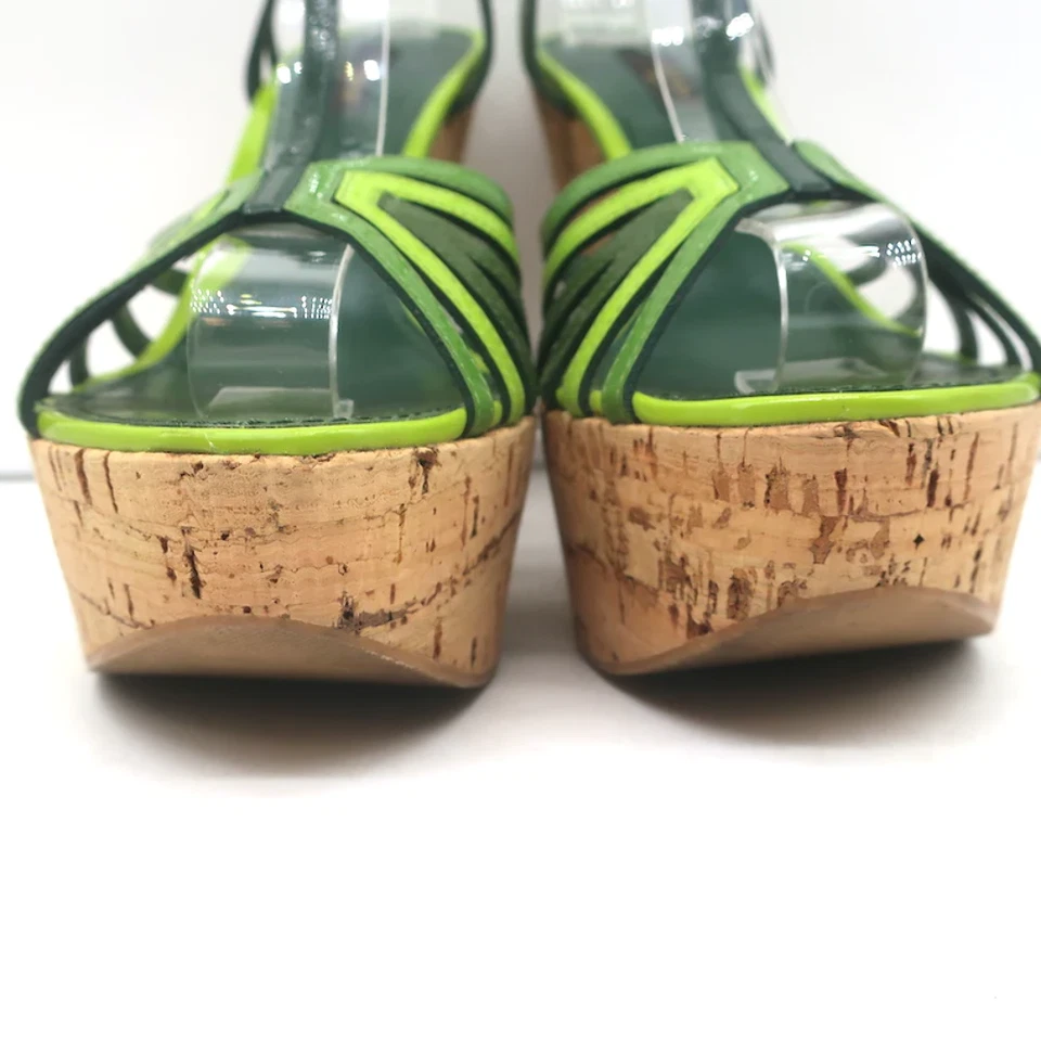 Louis Vuitton Summertime Cork Wedge Sandals Green Patent Leather Size 37.5 - Image 4 of 4
