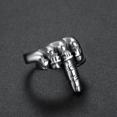 Vintage Stainless Steel Mens Rings Biker Middle Finger Hip Hop Punk Ring for Men