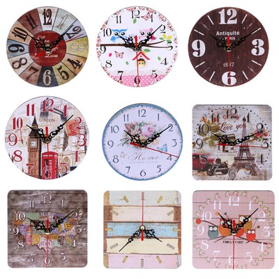 Vintage Wooden Wall Clock Large Shabby Chic Rustic Kitchen Home Office Decor Uk Ebay