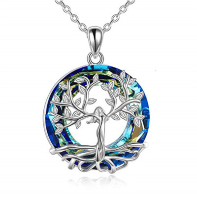 Fashion Gorgeous Lady Multicolor Ring Crystal Silver Tree Of Life Chain Jewelry