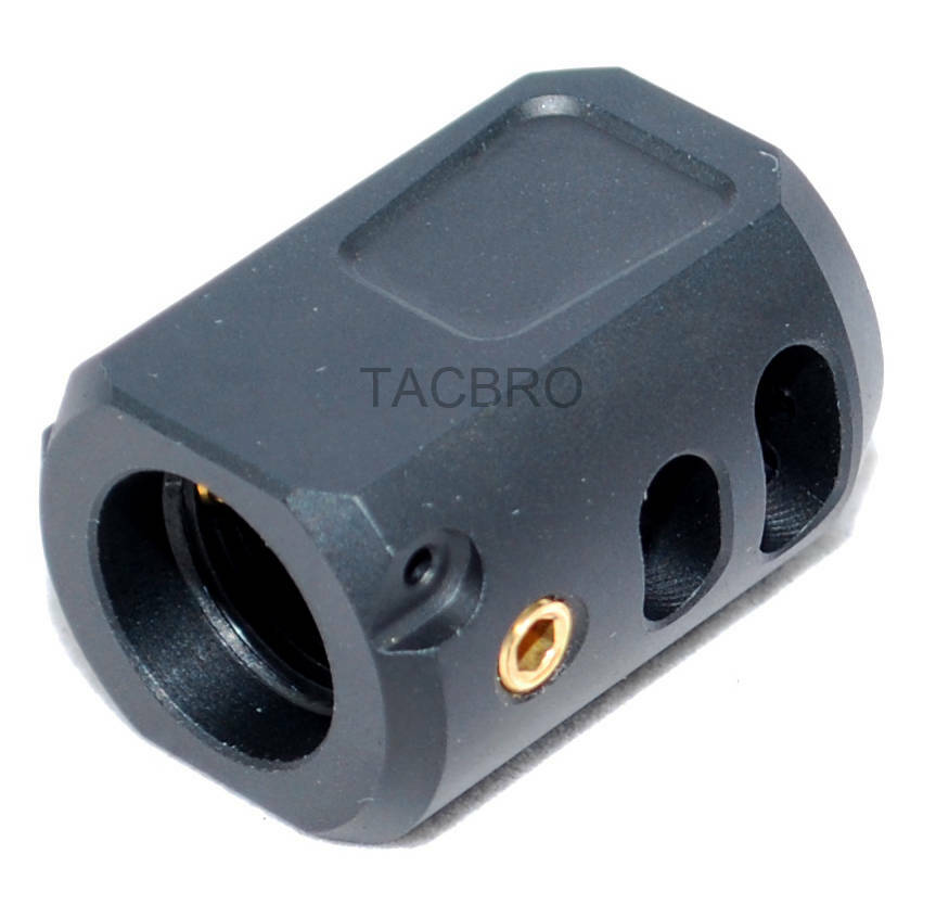 9/16x24 Muzzle Brake For Glock 17/19/26 - 10 Degree, Black Anodized Aluminum, 40CAL/10MM