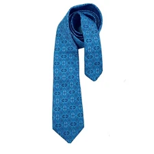 Holt Renfrew 100% Silk Geometric Tie Necktie Blue Black White Italy Ellipse