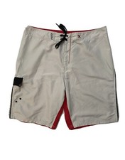Hurley Men s Gray Red Unlined Board Shorts Drawstring Beach Surf Swim Size 36