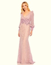 Mac Duggal Vintage Lilac Beaded Detail Lace Long Sleeve Gown Size 10 $798