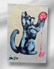 ACEO Funny Black Cat 7 Original Painting Gift ACEO Portrait Pets Hand Painted