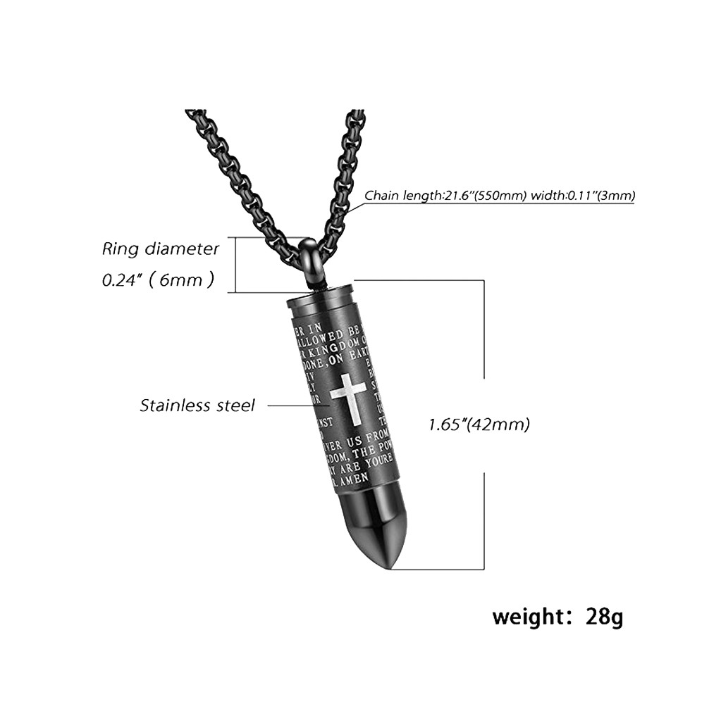 Prayer Bullet Cremation Necklace Lord's Prayer Bullet Urn Necklace