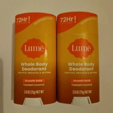 Lume Smooth Solid Toasted Coconut Aluminum Free Deodorant 2.6oz X2