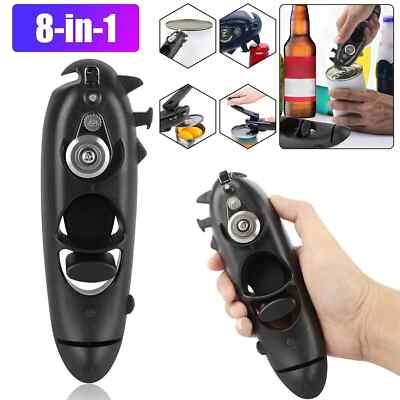 8 in 1 Manual Tin Can Opener Safe Cut Lid Smooth Edge Side Stainless Steel Tool