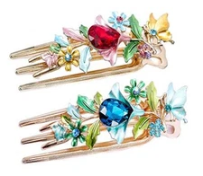 Set of 2 Metal Alloy Butterfly Jaw Rhinestones Alligator Sectioning Clips Hair 