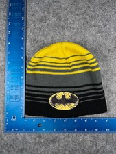 Batman Beanie Toque Youth One Size Black Gray Yellow Stripe Knit Acrylic Ski