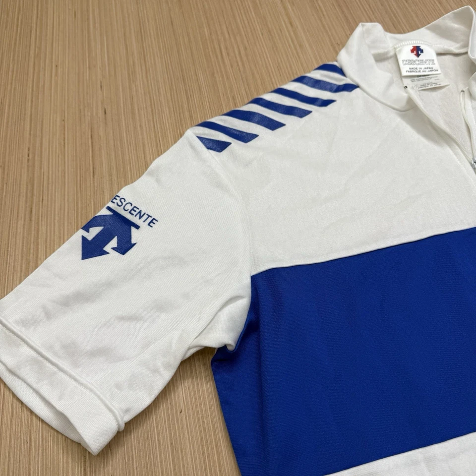 Jersey de Ciclismo Descente Adulto XL Azul Blanco Hecho en Japón 1/4 Cremallera Foto 4 de 4