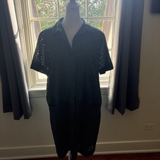 Loft  Green Short Sleeve floral eyelet Dress With Cami slip and patch pockets  8