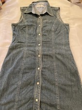 VTG Tommy Hilfiger Denim Sheath Dress Sz 10 Sleeveless Blue Cotton Snap Up Y2K
