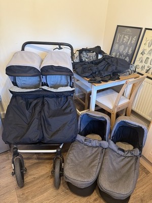 Mountain Buggy Duet V3 Double Pushchair With Luxury Herringbone Carrycots  UK