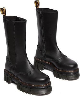 Dr. Martens Audrick Chelsea Tall Boot Mid Calf Black Leather Women's US 8/UK 6 M