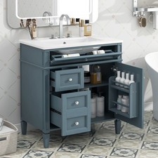 30'' Bathroom Vanity with Top Sink, Modern Bathroom Storage Cabinet with 2 Dra