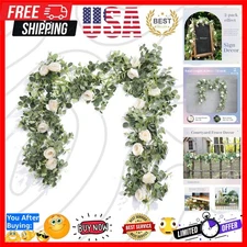 Lifelike 2-Piece Eucalyptus Flower Garland with White Roses - Perfect for Events