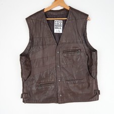 Gilet vintage in pelle marrone gilet biker western taglia L (T9891)