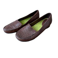 VTG Cole Haan Woven Leather Women Sz 7.5B Classic Slip On Loafers Brown Casual