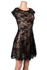 Sheer Black Stretch Lace Skater Dress XS to 3XL plus size see through gothic