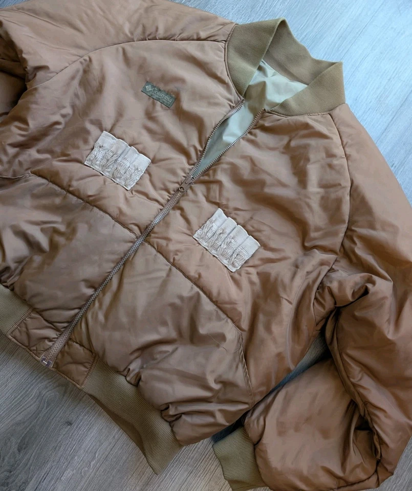 Vintage Columbia Reversible Bomber Jacket Mens XXL Olive Brown Utility 90s - Image 2 of 4