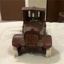 Vintage Cast Iron Toy Dump Truck Red White Wheels Car Boys Girls