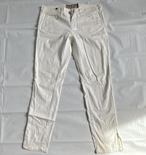 White Women's Stretch Denim Jeans Solid 5-Pocket Design Button Zip Closure