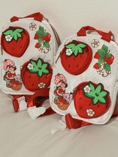 Strawberry Shortcake Mini Backpack White  Pink  Strawberry Zipper Pockets NEW