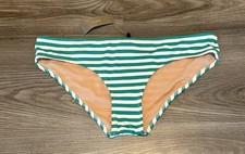 J Crew Surf Hipster Bikini Bottom Stripe In Green Ivory Women  s Size Medium NWT