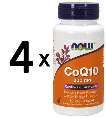 4 x NOW Foods CoQ10, 200mg - 60 vcaps (555,28 EUR/kg)
