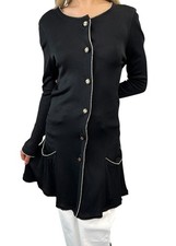 CHANEL Vintage CC Logo Knit Long Cardigan Button Black White Dress 105495