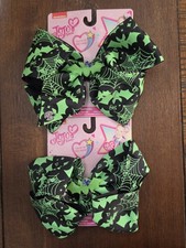 NEW 2 Halloween Bows ♡ JO JO SIWA ♡ Black Green Bat WebPrint • Glow In The Dark