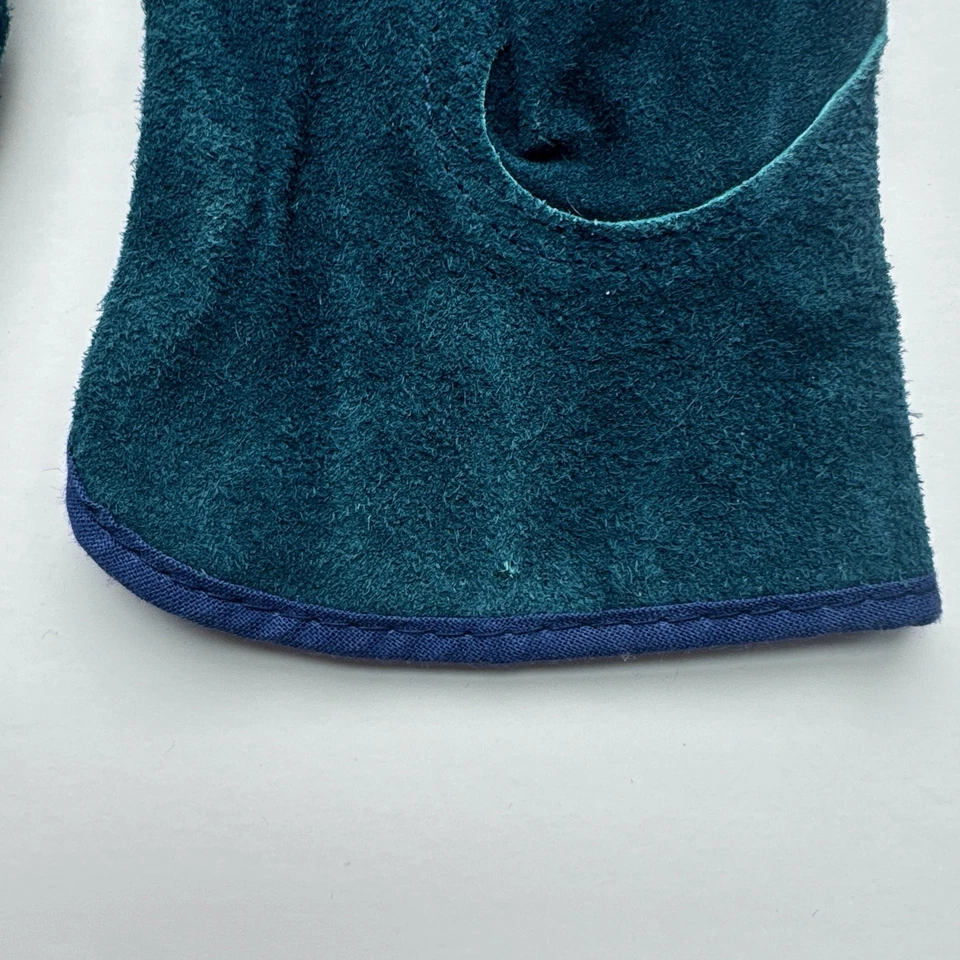 复古 20 世纪 80 年代蓝绿色皮革手套女式 100% 皮革柔软衬里冬季连衣裙 — 第 3/4 张图片