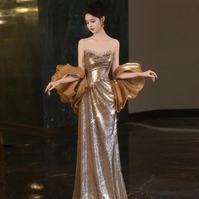 Luxury Gold Sequin Evening Dress Mermaid Gown Prom Gown Designer Party Dress | eBay Luxury Gold Sequin Evening Dress Mermaid Gown Prom Gown Designer Party Dress | eBay