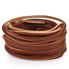 TeeLiy 3MM Flat Genuine Leather Cord - Natural Leather Lacing - Strip Cord Br...