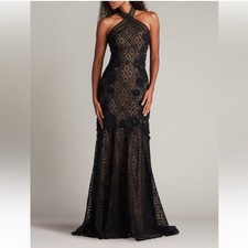 Tadashi Shoji Lakota Black Sequin Halter Neck Evening Gown Maxi Dress Mermaid