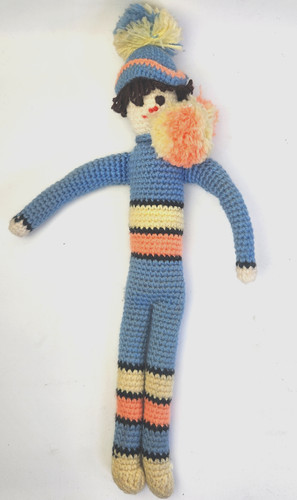 Vintage Handmade Crochet Tall Doll Figure, Large 18" Handmade Creepy Clown