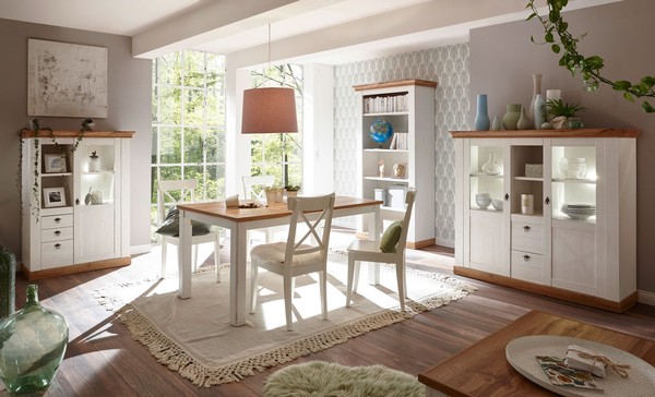Landhaus Esszimmer Set 352Cm Pinie Weiß / Wotan Eiche Esstisch Highboard-image