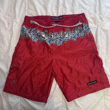 Abercrombie And Fitch Vintage Board Shorts Floral Print Red Men  s Size Large